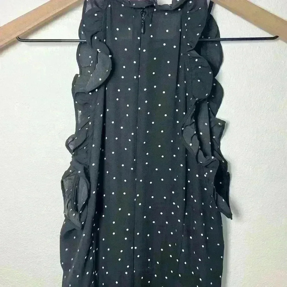 Who What Where Ruffle High Neck Black and White Polka Dot Midi Dress Size Small - Picture 3 of 12